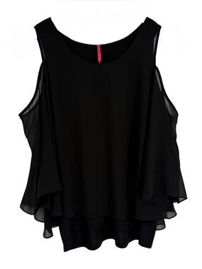 Ruby Ribbon Black Layered Tank Top Size 2XL (XXL) Sleeveless Gauzy Blouse